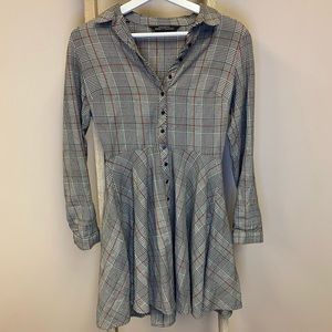Zara woman plaid long sleeve button up shirt dress